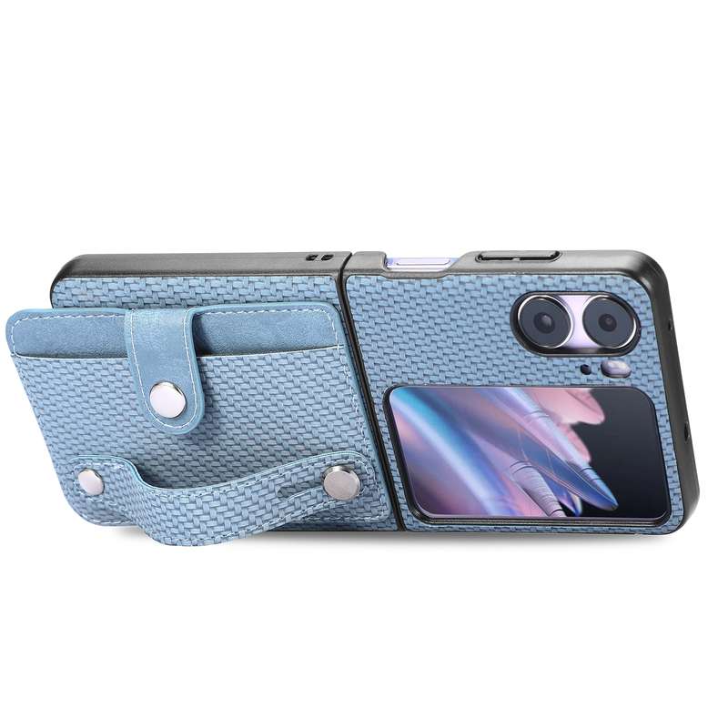 For OPPO Find N2 Flip Wristband Kickstand Card Wallet Back Cover Phone Case(Khaki)