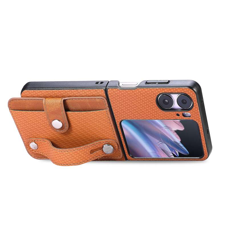 For OPPO Find N2 Flip Wristband Kickstand Card Wallet Back Cover Phone Case(Khaki)