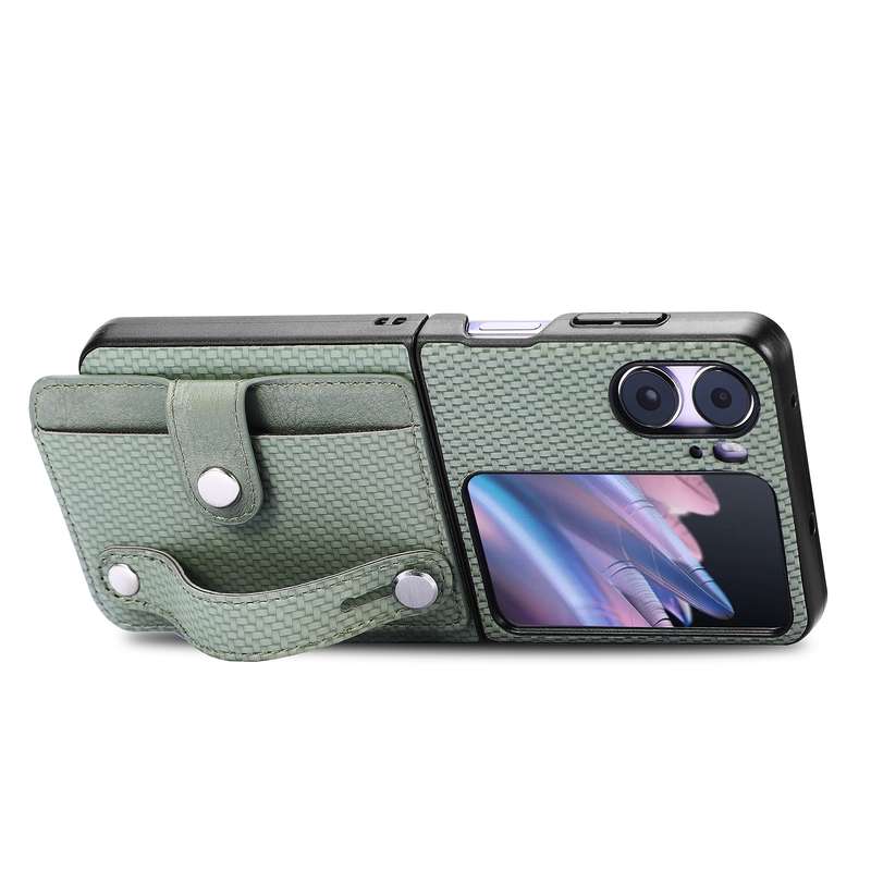 For OPPO Find N2 Flip Wristband Kickstand Card Wallet Back Cover Phone Case(Khaki)