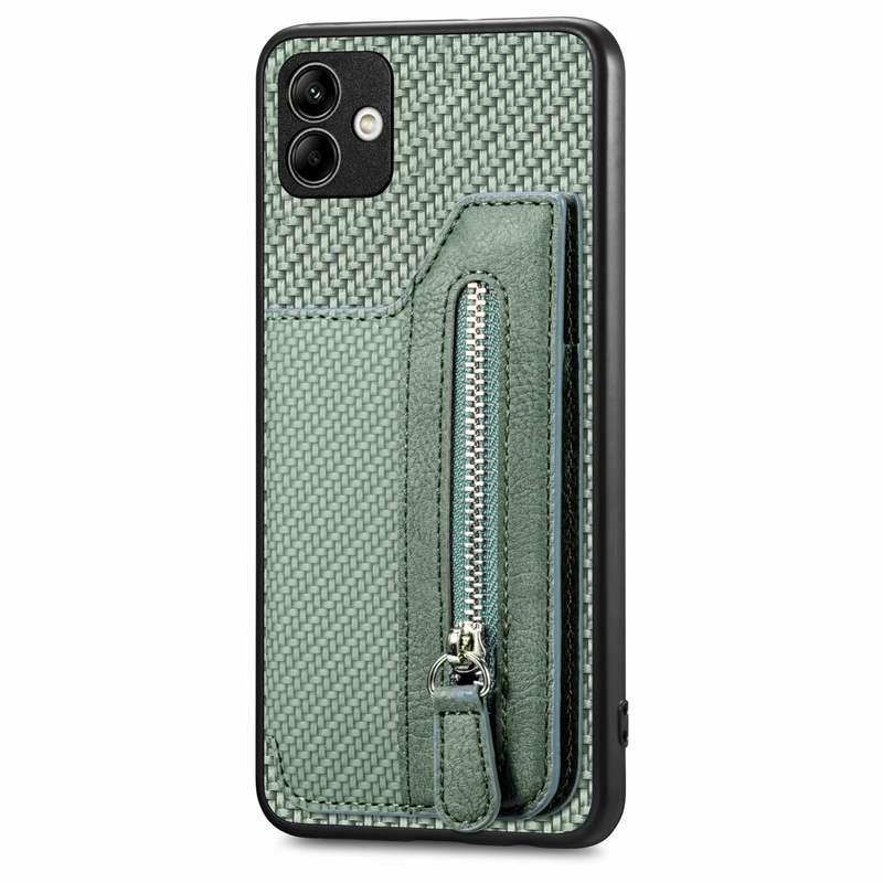 For Samsung Galaxy A04 4G Carbon Fiber Horizontal Flip Zipper Wallet Phone Case(Green)