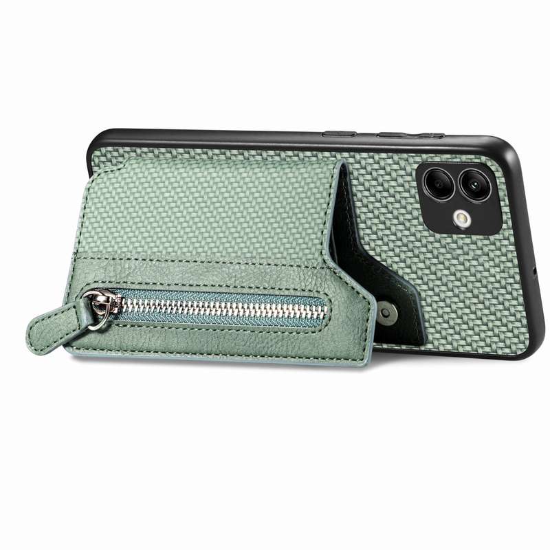 For Samsung Galaxy A04 4G Carbon Fiber Horizontal Flip Zipper Wallet Phone Case(Green)