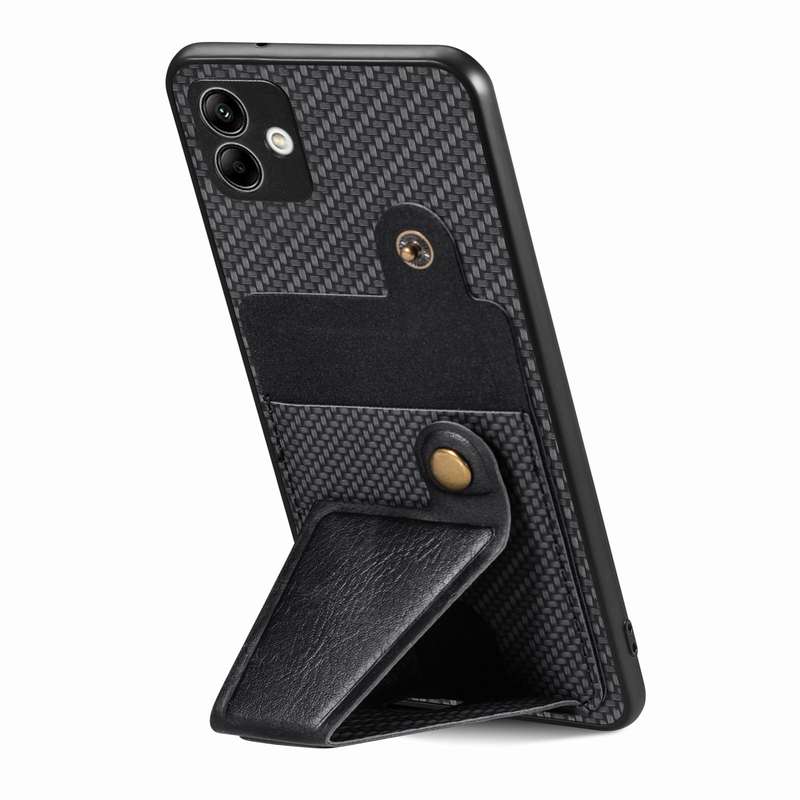 For Samsung Galaxy A04 4G Carbon Fiber Wallet Flip Card K-shaped Holder Phone Case(Khaki)