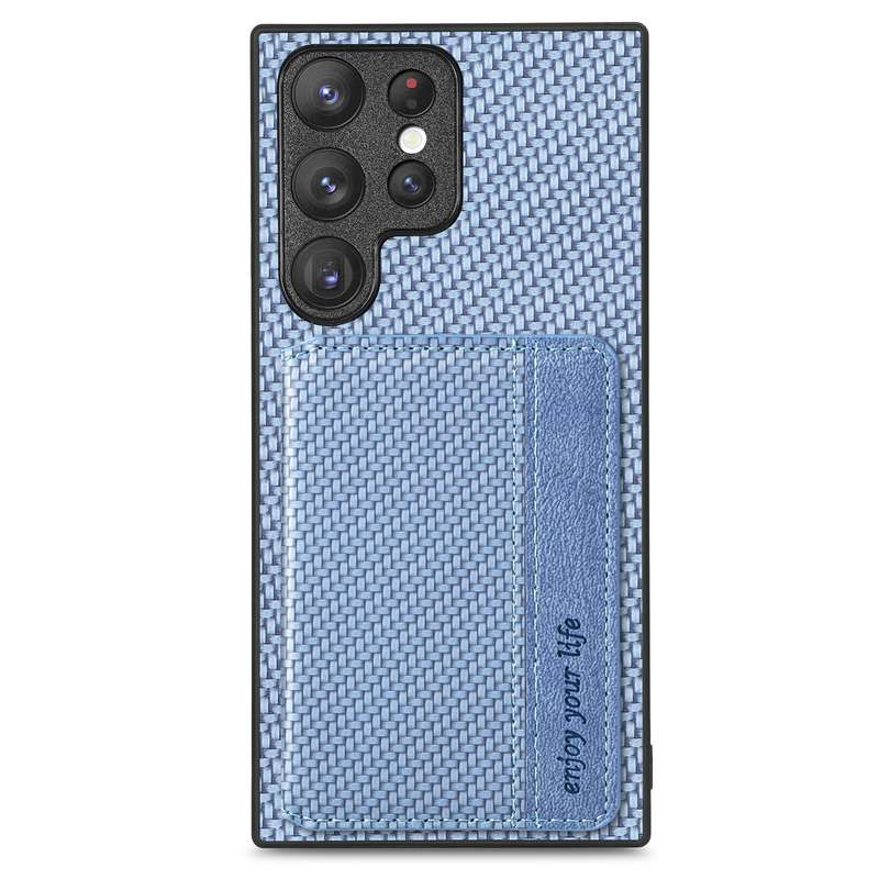 For Samsung Galaxy S22 Ultra 5G Carbon Fiber Magnetic Card Wallet Bag Phone Case(Black)