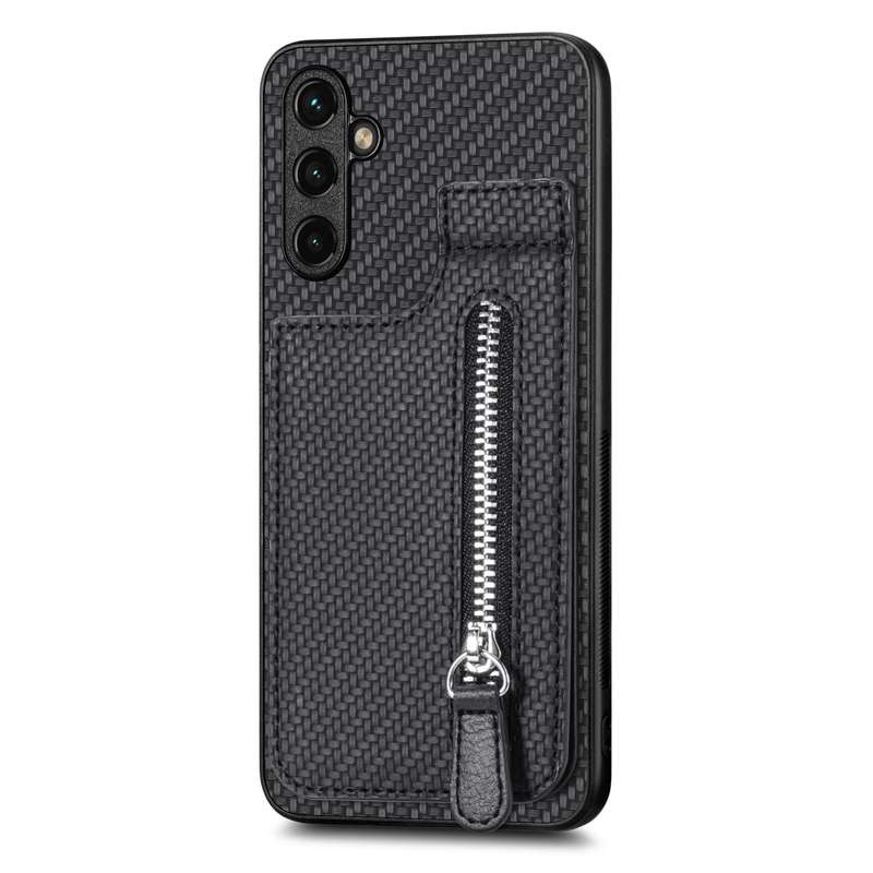 For Samsung Galaxy A14 5G Carbon Fiber Vertical Flip Zipper Wallet Phone Case(Black)