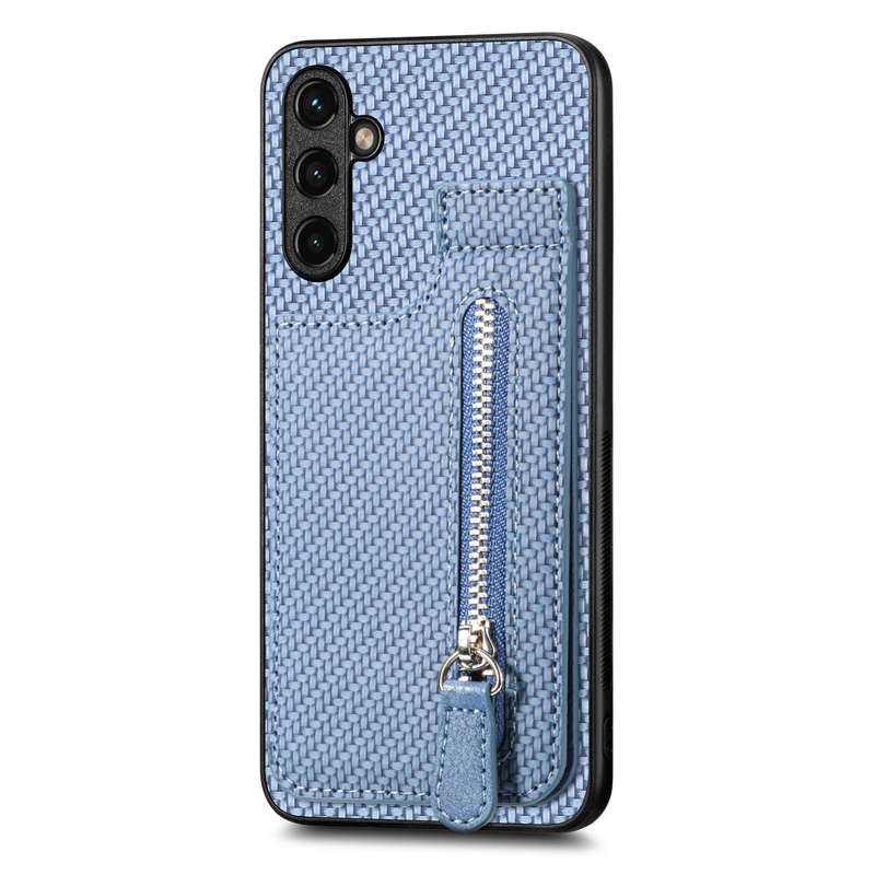 For Samsung Galaxy A14 5G Carbon Fiber Vertical Flip Zipper Wallet Phone Case(Black)
