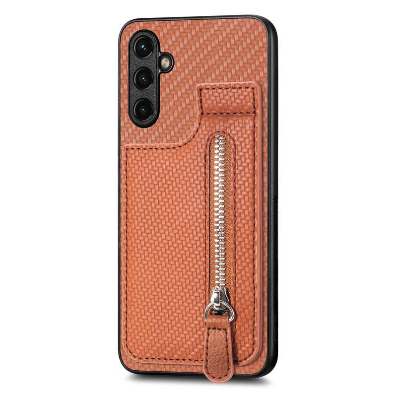 For Samsung Galaxy A14 5G Carbon Fiber Vertical Flip Zipper Wallet Phone Case(Black)