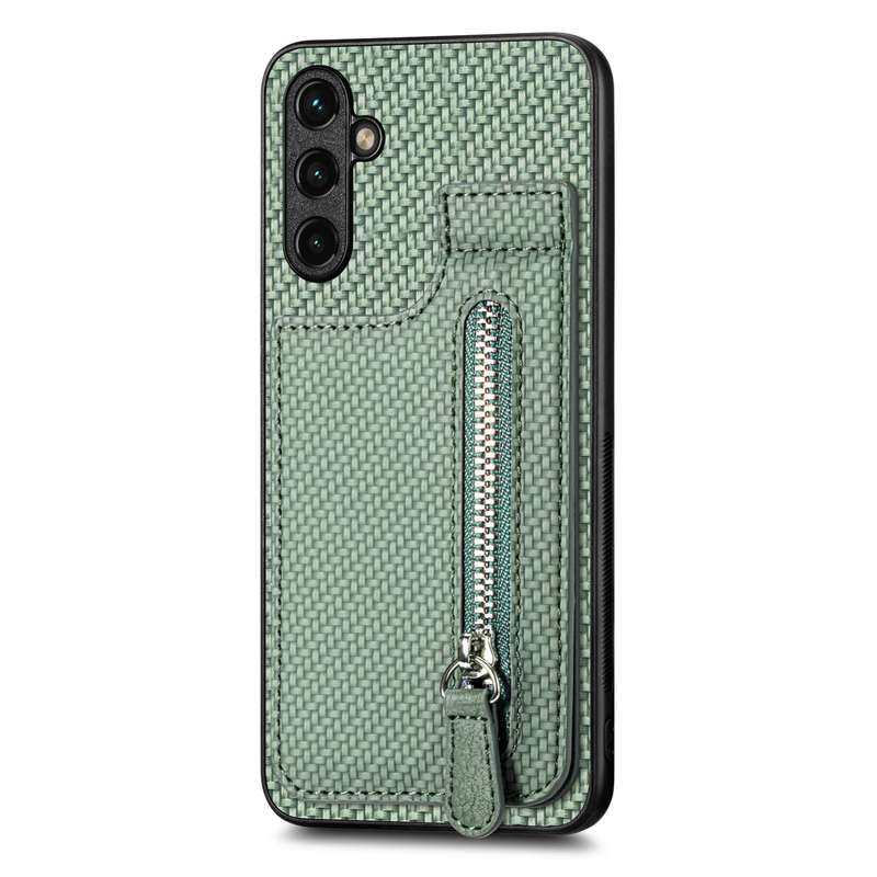 For Samsung Galaxy A14 5G Carbon Fiber Vertical Flip Zipper Wallet Phone Case(Black)