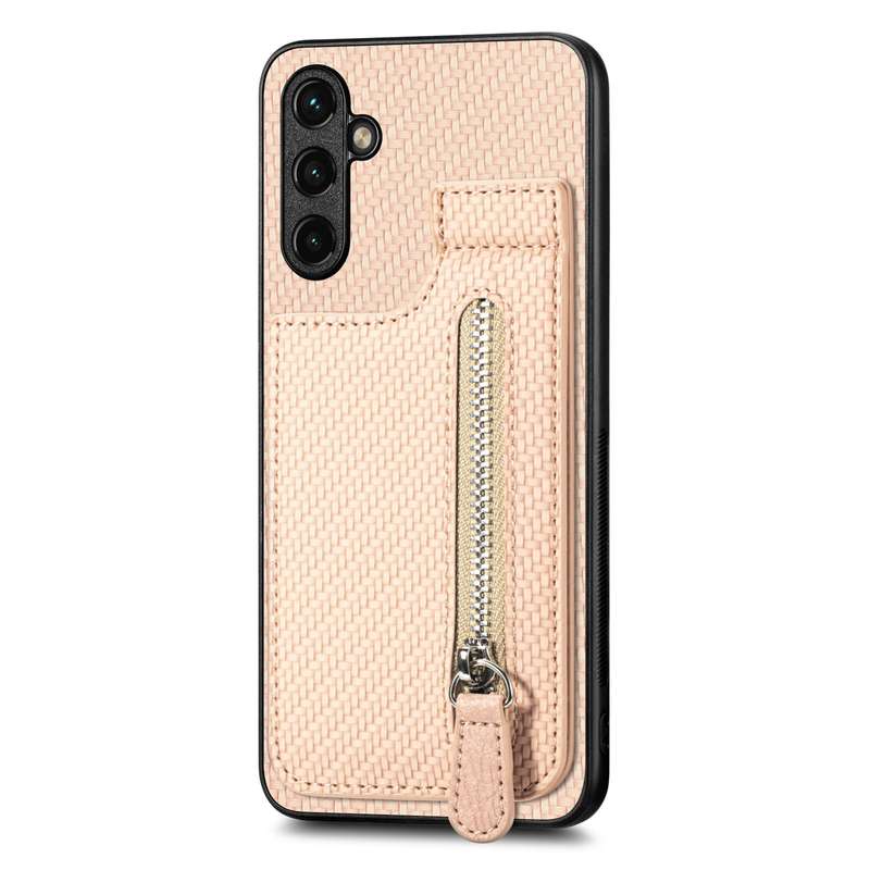 For Samsung Galaxy A14 5G Carbon Fiber Vertical Flip Zipper Wallet Phone Case(Black)