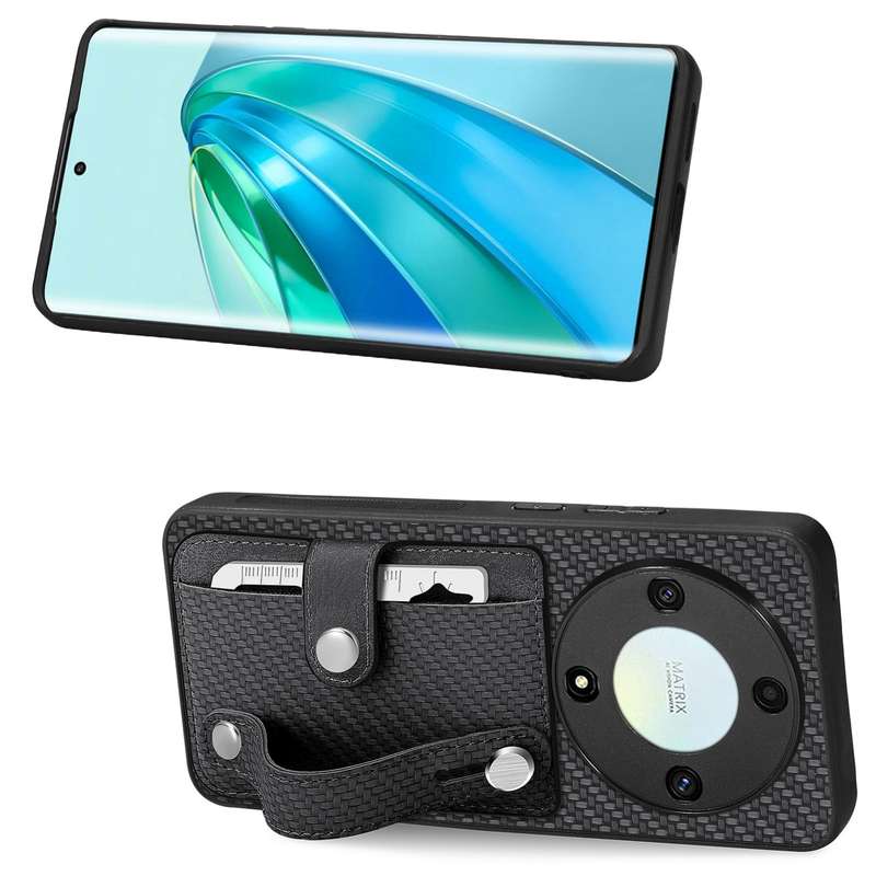 For Honor X9A Wristband Kickstand Card Wallet Back Cover Phone Case with Tool Knife(Green)