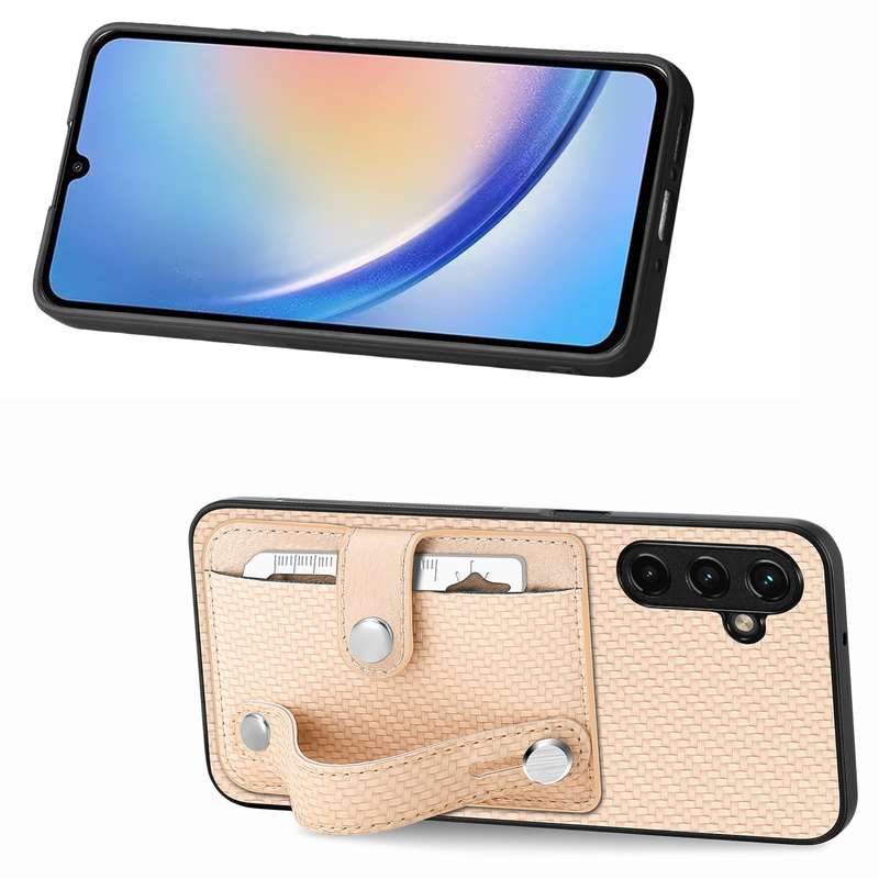 For Samsung Galaxy A34 5G Wristband Kickstand Card Wallet Back Cover Phone Case with Tool Knife(Gree