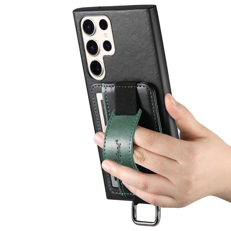 For Samsung Galaxy S23 Ultra 5G Suteni H13 Card Wallet Wrist Strap Holder PU Phone Case(Black)