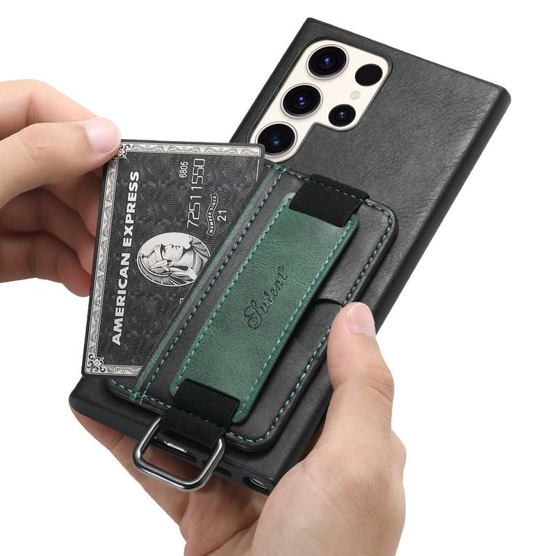 For Samsung Galaxy S23 Ultra 5G Suteni H13 Card Wallet Wrist Strap Holder PU Phone Case(Black)