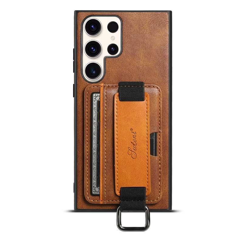For Samsung Galaxy S23 Ultra 5G Suteni H13 Card Wallet Wrist Strap Holder PU Phone Case(Black)
