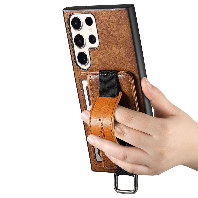 For Samsung Galaxy S23 Ultra 5G Suteni H13 Card Wallet Wrist Strap Holder PU Phone Case(Black)