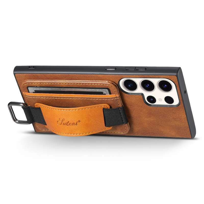 For Samsung Galaxy S23 Ultra 5G Suteni H13 Card Wallet Wrist Strap Holder PU Phone Case(Black)
