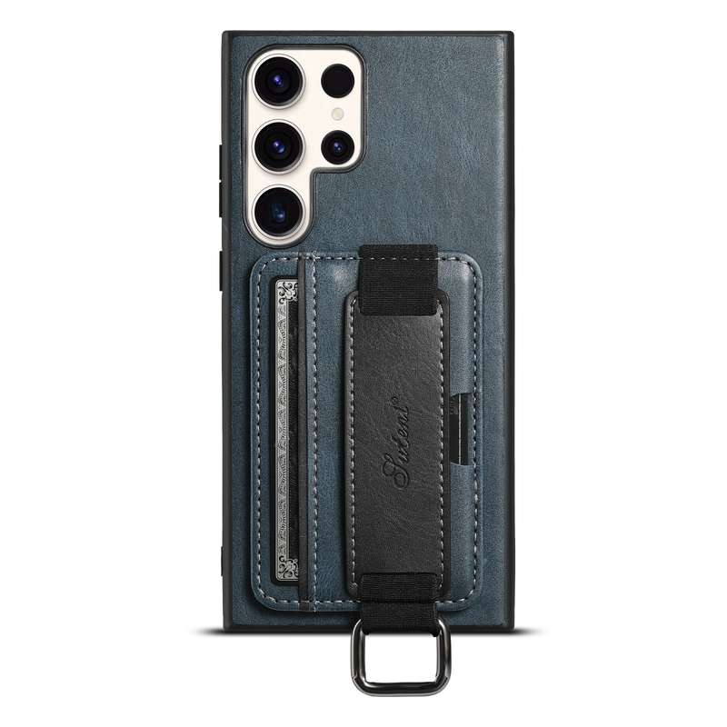 For Samsung Galaxy S23 Ultra 5G Suteni H13 Card Wallet Wrist Strap Holder PU Phone Case(Black)