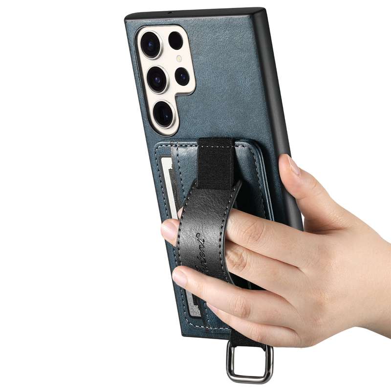 For Samsung Galaxy S23 Ultra 5G Suteni H13 Card Wallet Wrist Strap Holder PU Phone Case(Black)