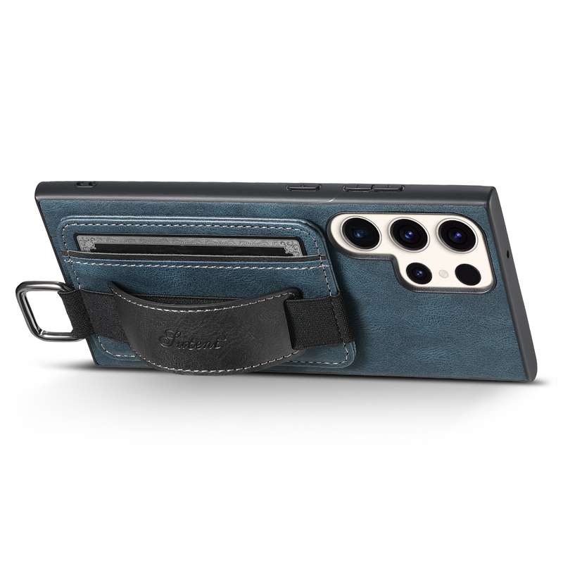 For Samsung Galaxy S23 Ultra 5G Suteni H13 Card Wallet Wrist Strap Holder PU Phone Case(Black)