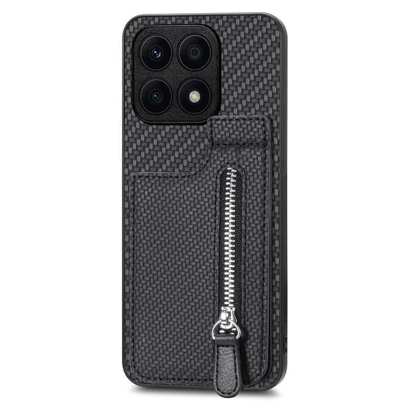 For Honor X8A Carbon Fiber Vertical Flip Zipper Phone Case(Green)