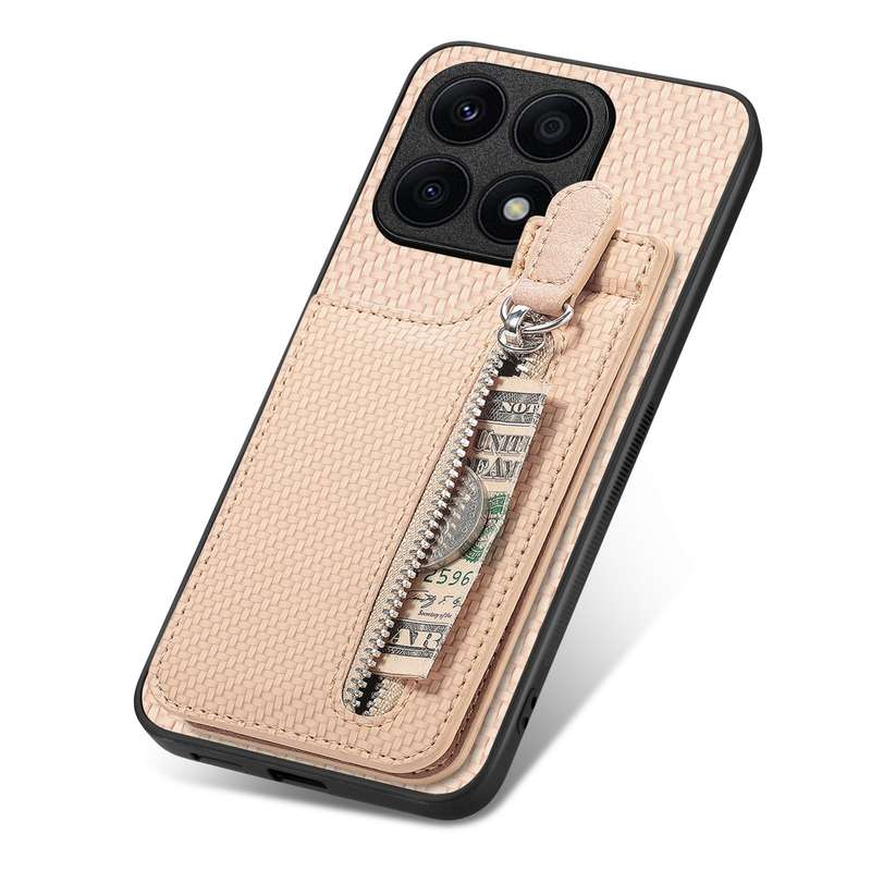 For Honor X8A Carbon Fiber Vertical Flip Zipper Phone Case(Green)