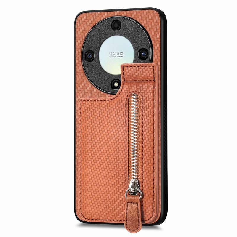 For Honor X9A Carbon Fiber Vertical Flip Zipper Phone Case(Blue)