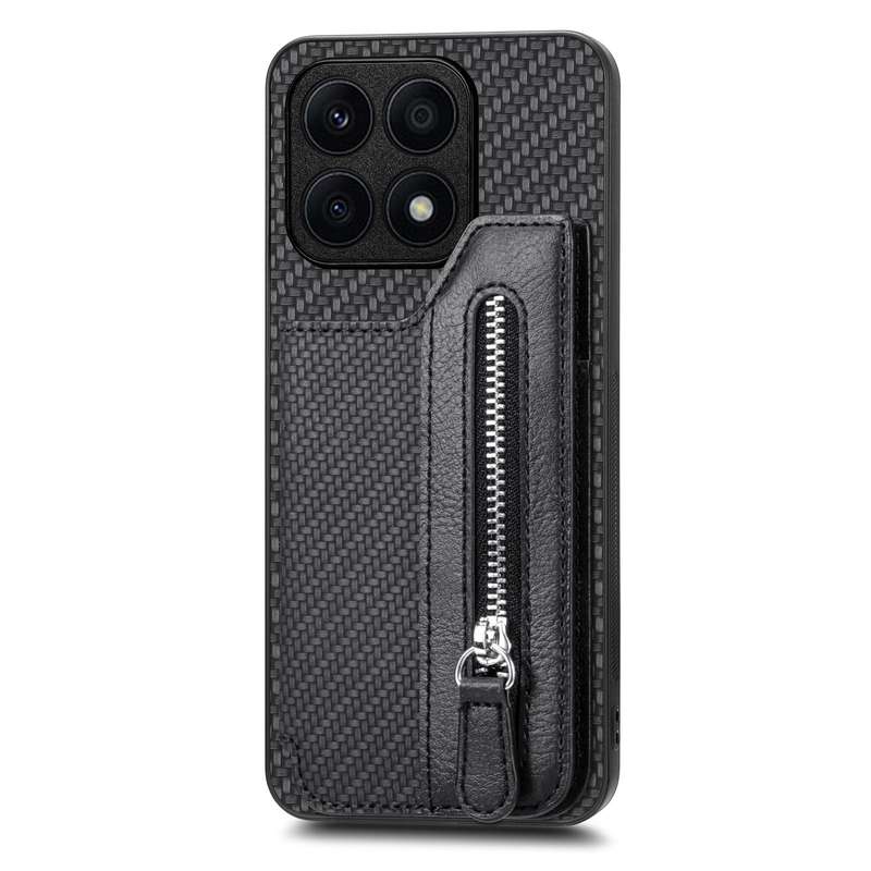 For Honor X8A Carbon Fiber Horizontal Flip Zipper Wallet Phone Case(Black)