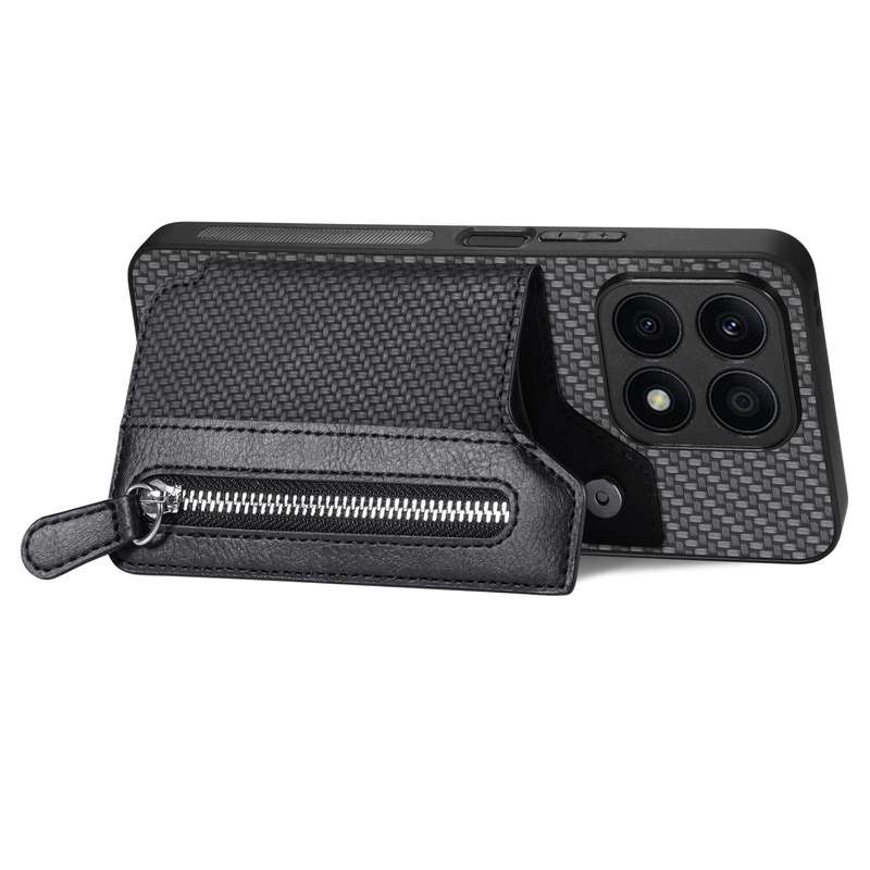 For Honor X8A Carbon Fiber Horizontal Flip Zipper Wallet Phone Case(Black)