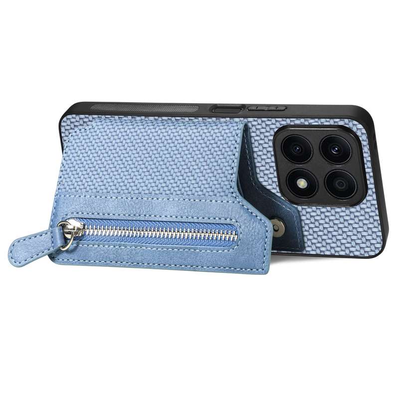 For Honor X8A Carbon Fiber Horizontal Flip Zipper Wallet Phone Case(Black)