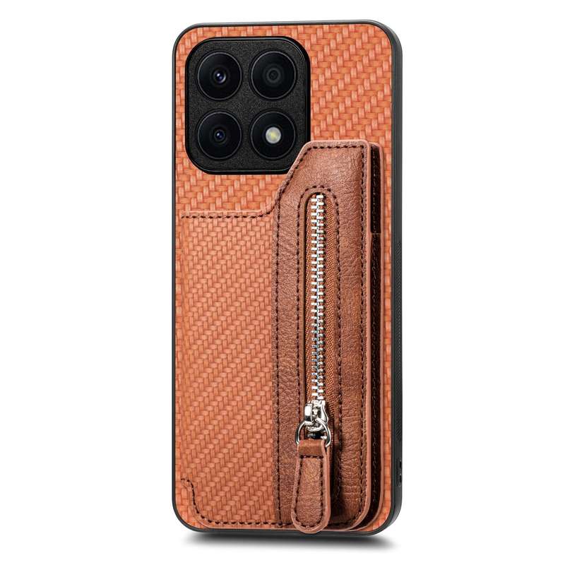 For Honor X8A Carbon Fiber Horizontal Flip Zipper Wallet Phone Case(Black)