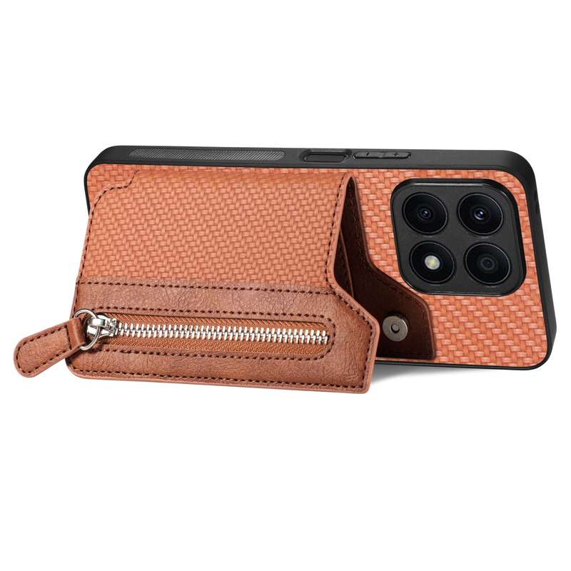 For Honor X8A Carbon Fiber Horizontal Flip Zipper Wallet Phone Case(Black)