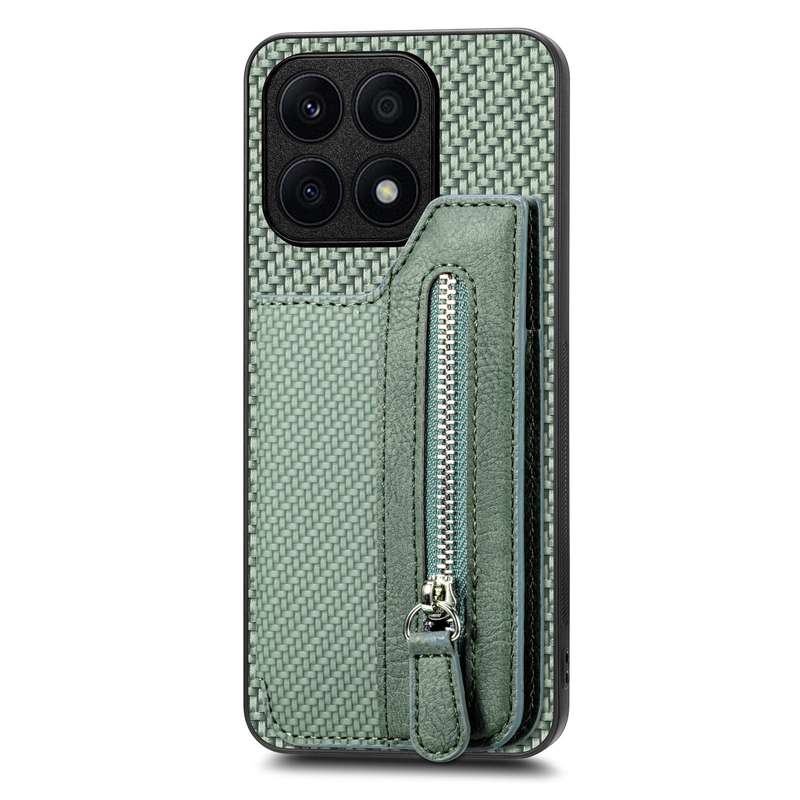 For Honor X8A Carbon Fiber Horizontal Flip Zipper Wallet Phone Case(Black)