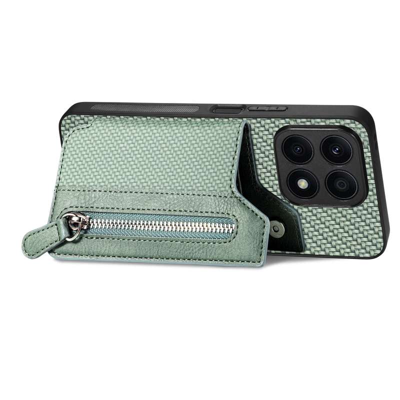 For Honor X8A Carbon Fiber Horizontal Flip Zipper Wallet Phone Case(Black)