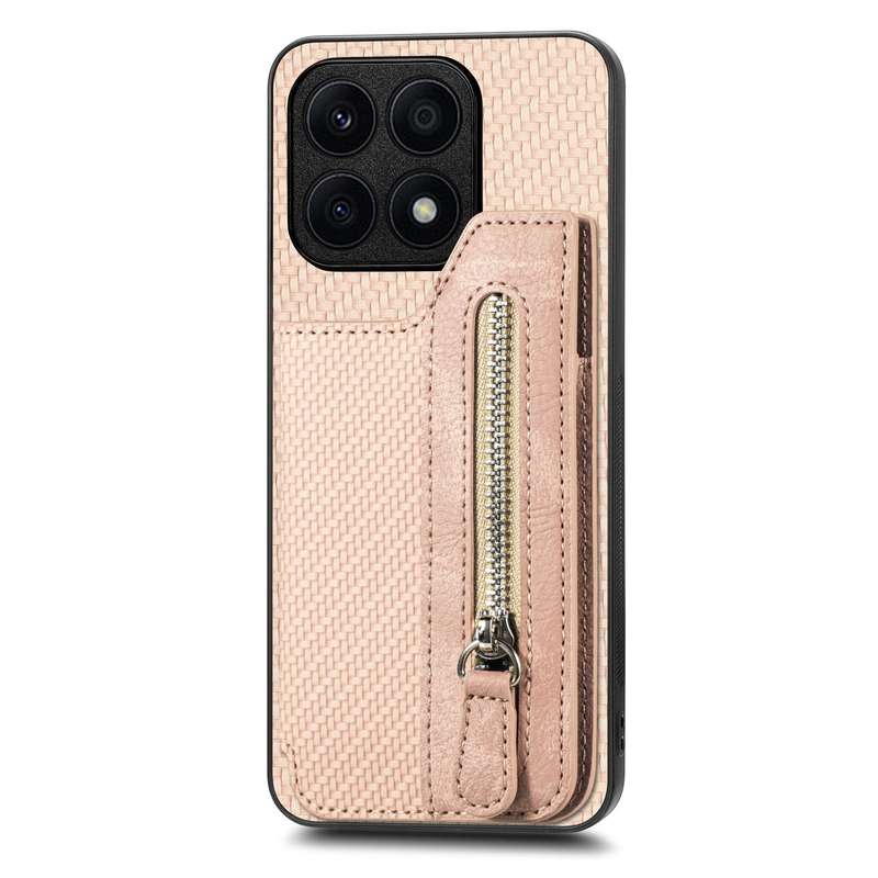 For Honor X8A Carbon Fiber Horizontal Flip Zipper Wallet Phone Case(Black)
