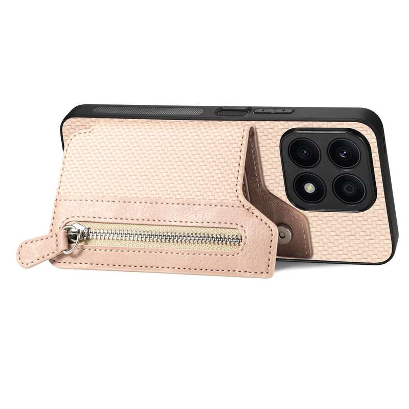 For Honor X8A Carbon Fiber Horizontal Flip Zipper Wallet Phone Case(Black)