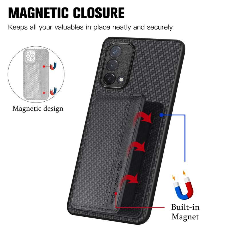 For OPPO A74 5G Carbon Fiber Magnetic Card Bag Phone Case(Green)