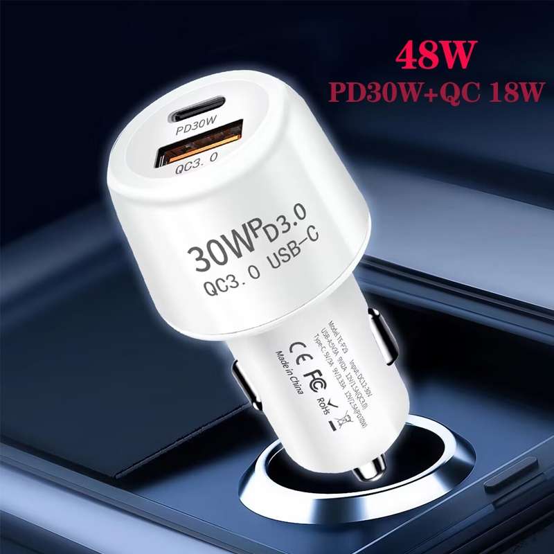 P29 48W PD30W + QC3.0 18W USB Dual Port Car Charger(White)