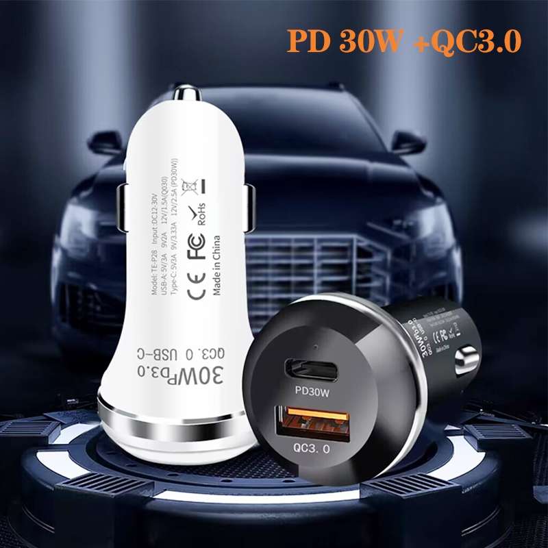 P28 USB-C PD30W + QC3.0 18W USB Dual Port Car Charger(White)