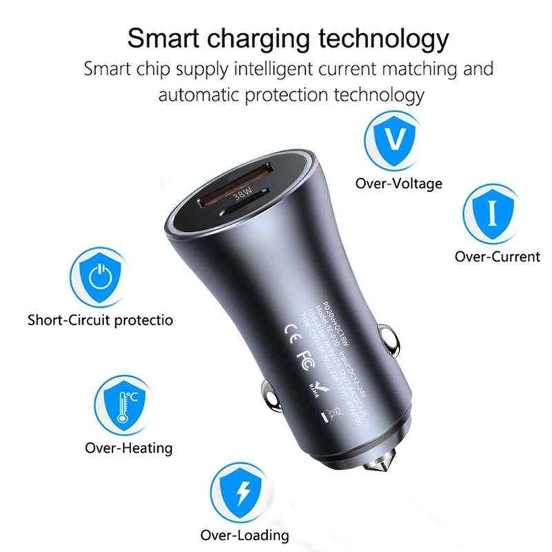 P20 38W PD3.0 20W + QC3.0 USB Safety Hammer Car Charger(Red)