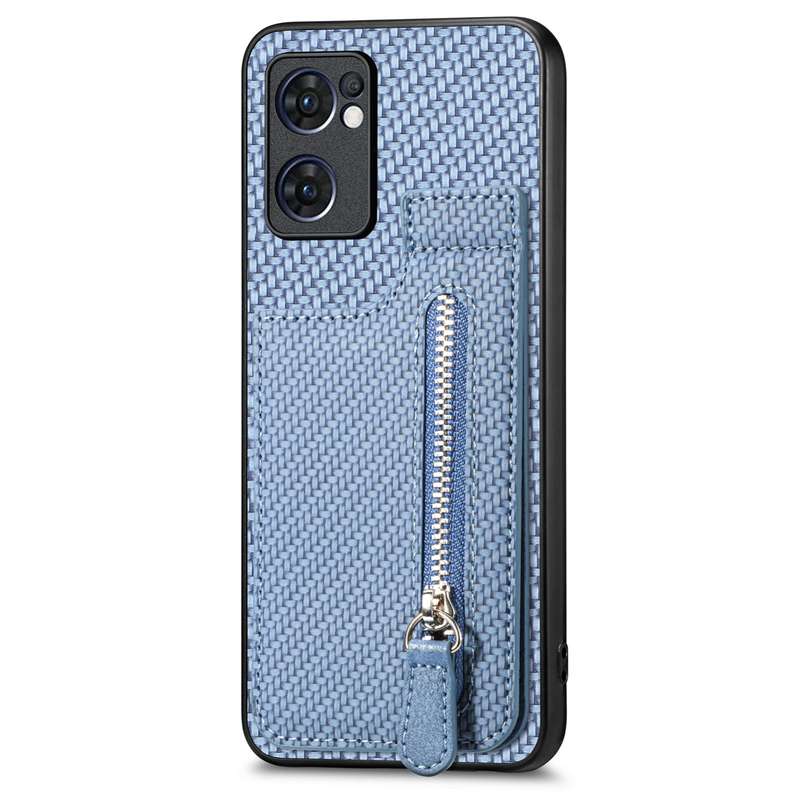 For OPPO Reno7 5G Carbon Fiber Vertical Flip Zipper Phone Case(Brown)