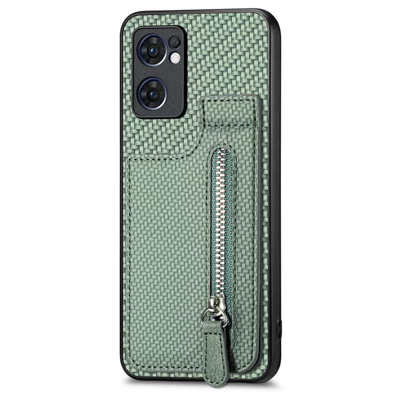 For OPPO Reno7 5G Carbon Fiber Vertical Flip Zipper Phone Case(Brown)