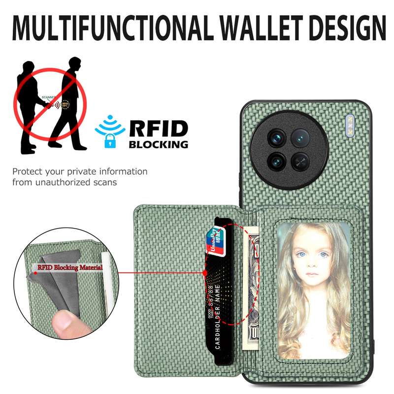 For vivo S18 Carbon Fiber Magnetic Card Bag Phone Case(Brown)