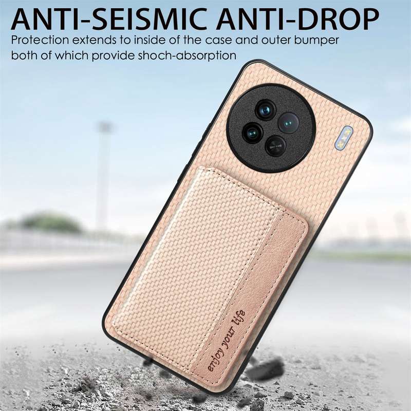 For vivo S18 Carbon Fiber Magnetic Card Bag Phone Case(Brown)
