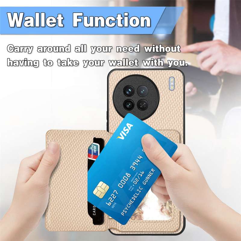 For vivo S18 Carbon Fiber Magnetic Card Bag Phone Case(Brown)