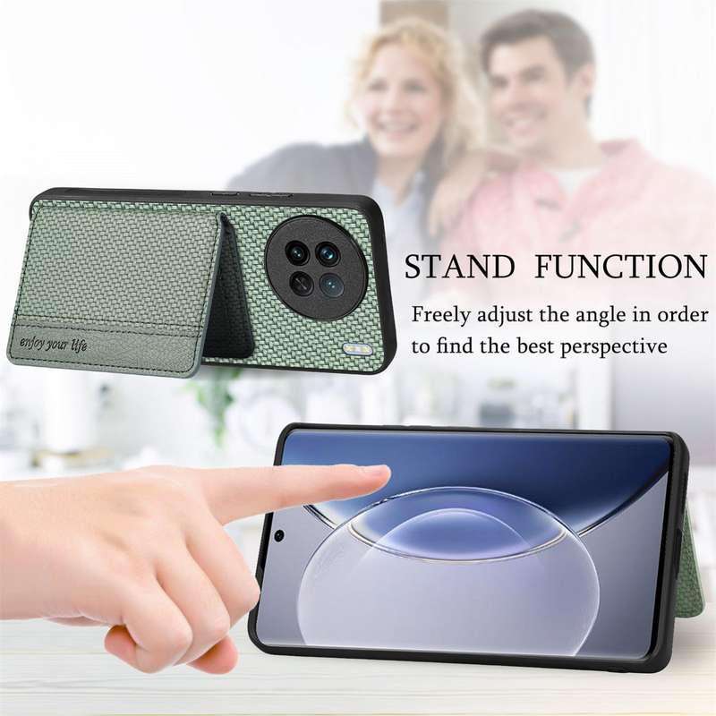 For vivo S18 Carbon Fiber Magnetic Card Bag Phone Case(Brown)