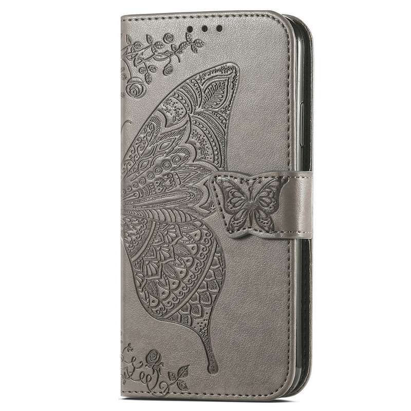 For Motorola moto Edge 50 Ultra Butterfly Love Flower Embossed Leather Phone Case(Gray)