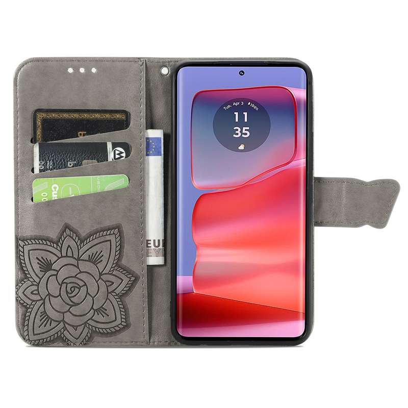 For Motorola moto Edge 50 Ultra Butterfly Love Flower Embossed Leather Phone Case(Gray)