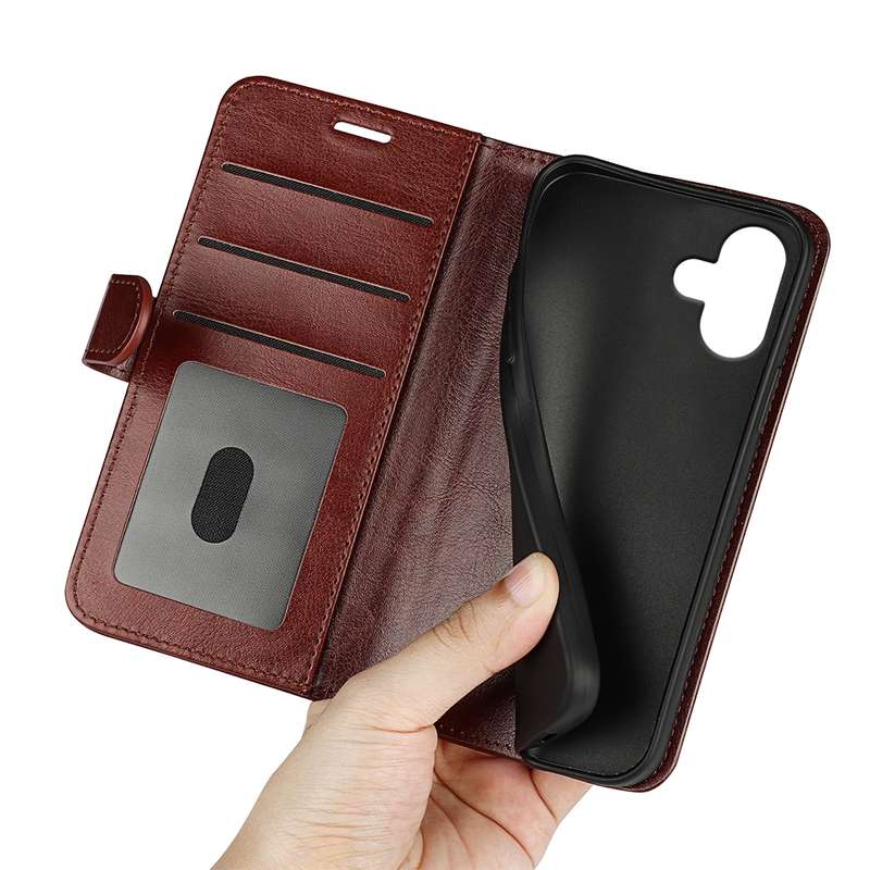 For iPhone 16 R64 Texture Horizontal Flip Leather Phone Case(Brown)