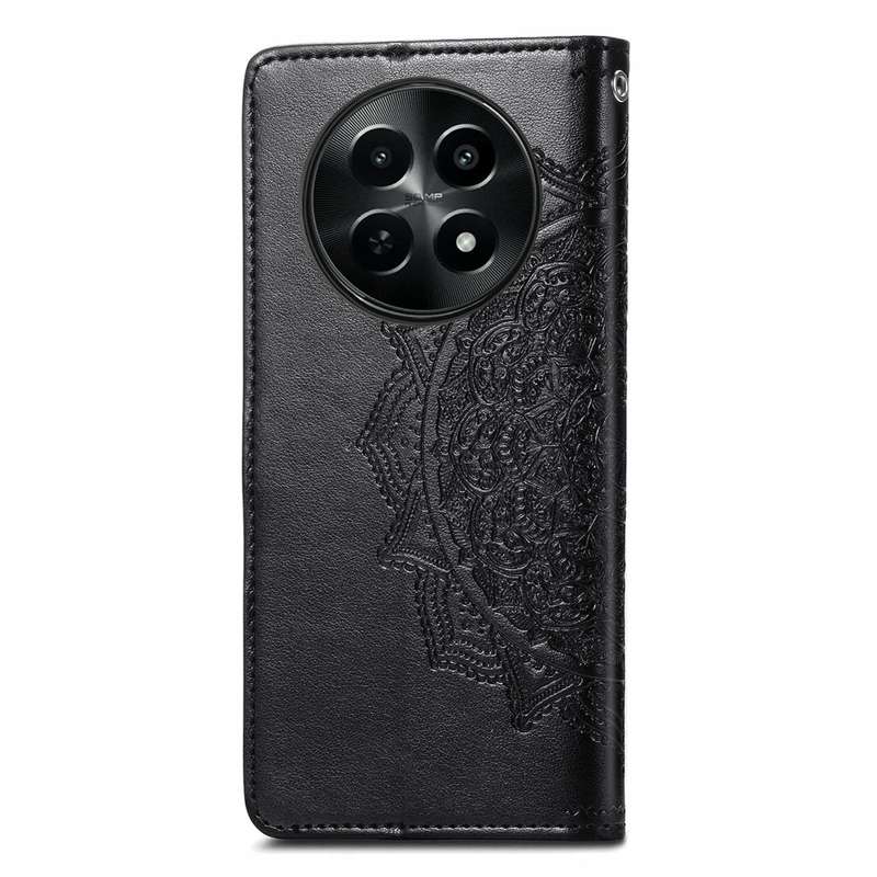 For  Realme 12 Mandala Flower Embossed Leather Phone Case(Black)