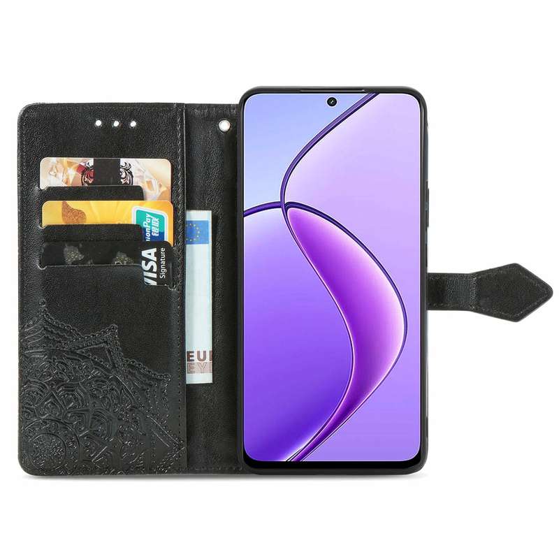 For  Realme 12 Mandala Flower Embossed Leather Phone Case(Black)