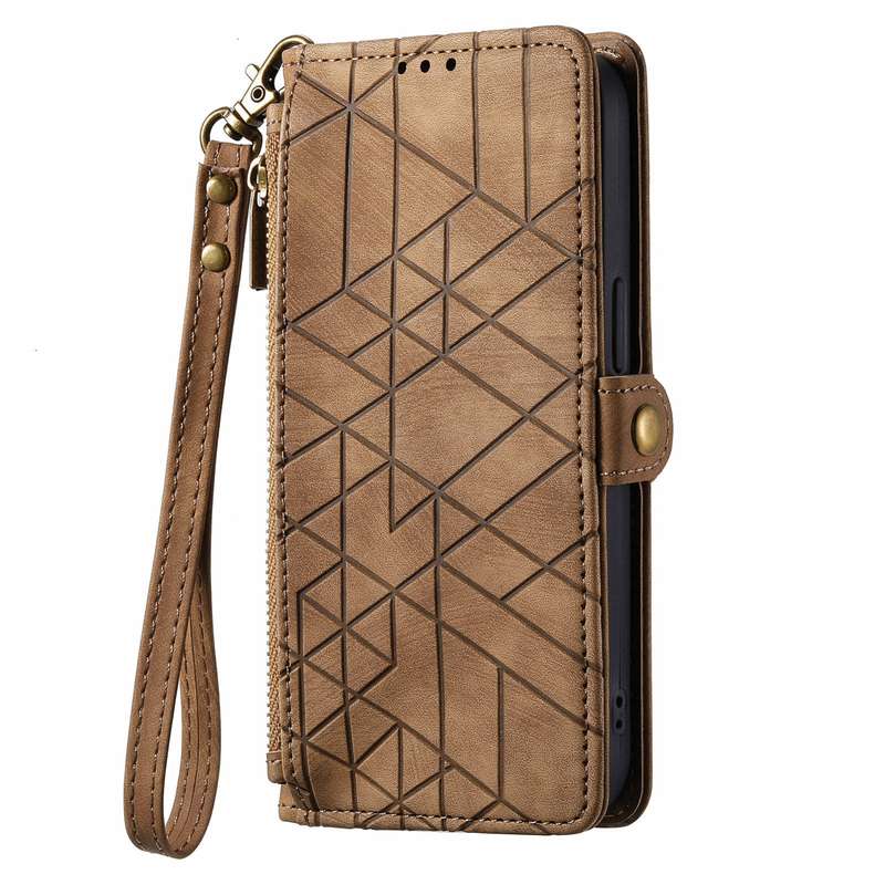 For Realme Note 50 Geometric Zipper Wallet Side Buckle Leather Phone Case(Brown)